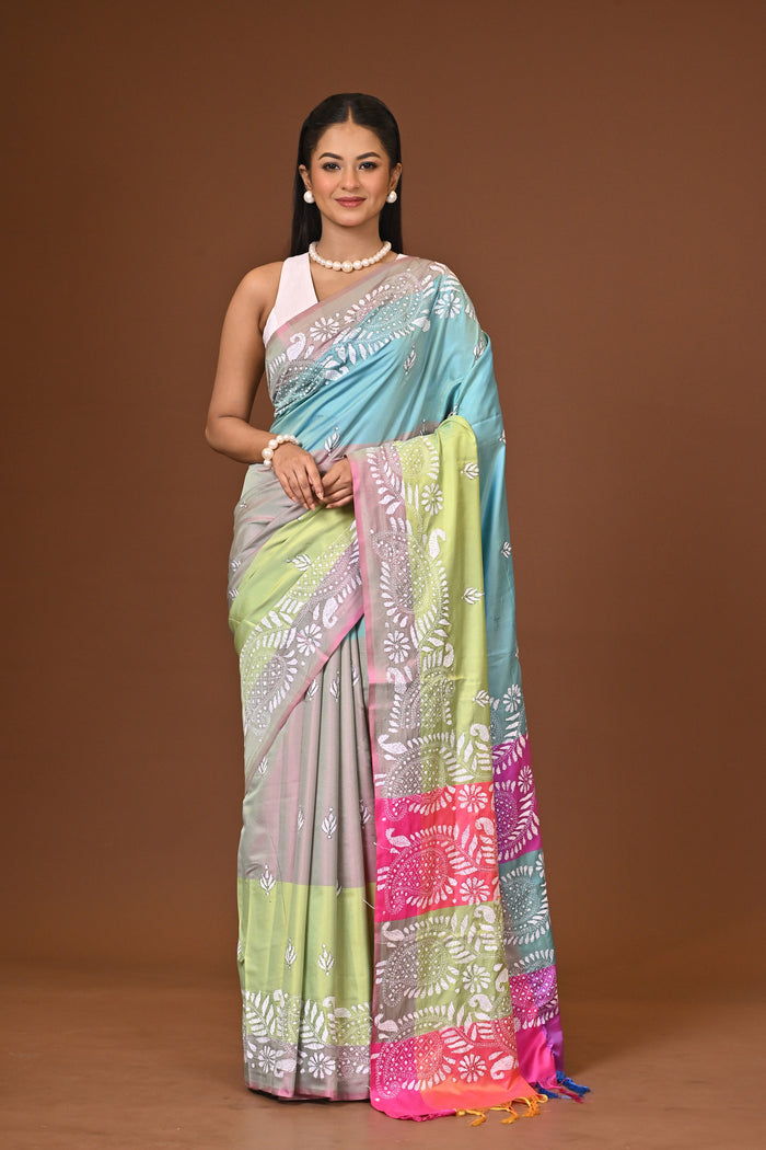 Blended Silk Kantha Stitch Saree