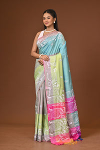 Blended Silk Kantha Stitch Saree Multicolor