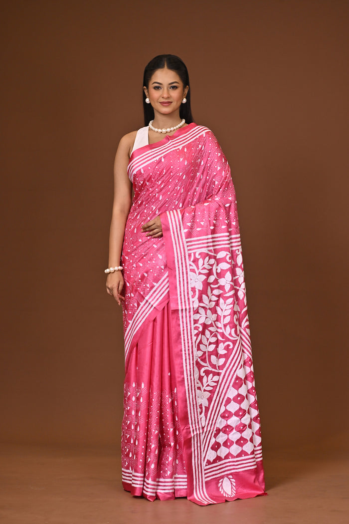 Blended Silk Kantha Stitch Saree