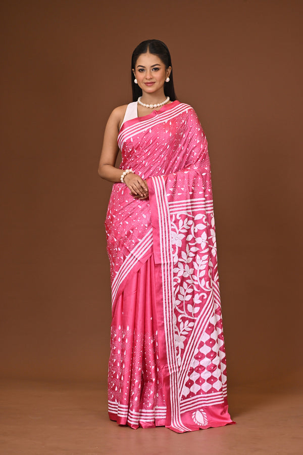 Blended Silk Kantha Stitch Saree