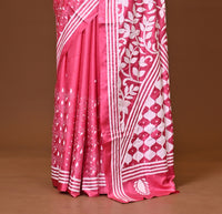 Blended Silk Kantha Stitch Saree Pink