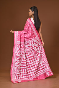 Blended Silk Kantha Stitch Saree Pink