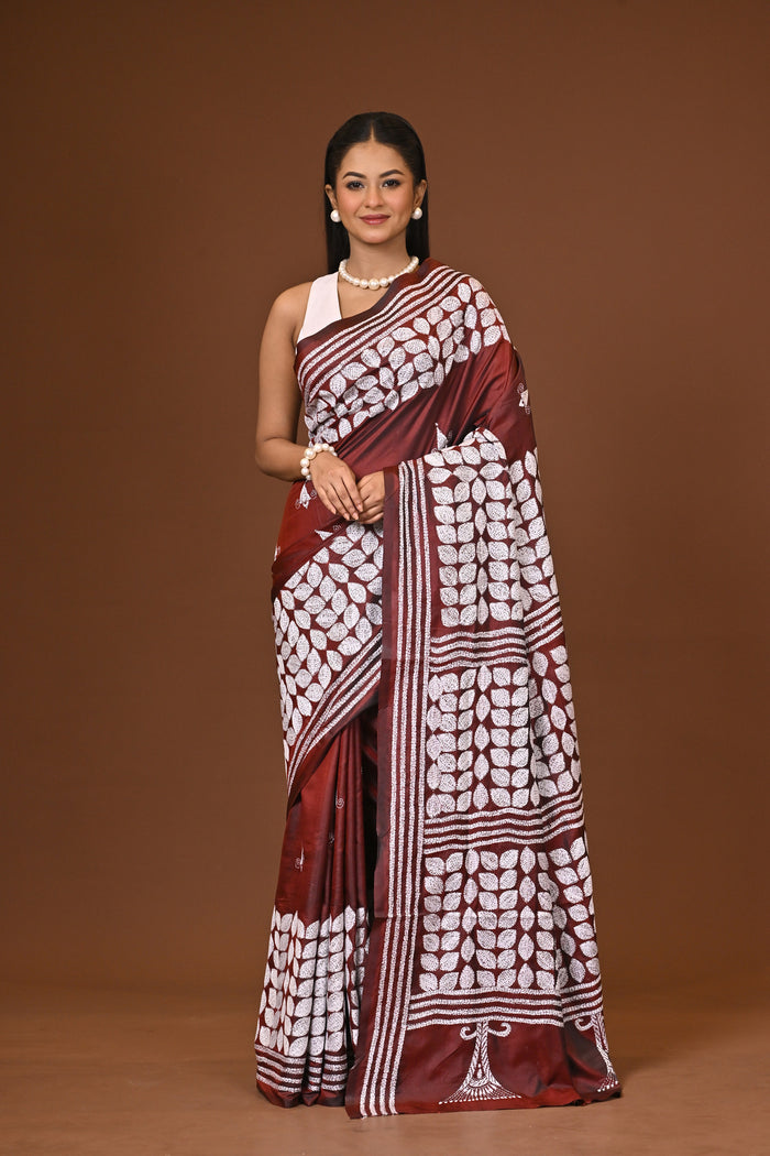 Blended Silk Kantha Stitch Saree