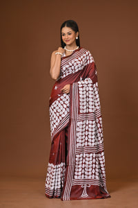 Blended Silk Kantha Stitch Saree Brown