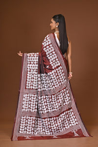 Blended Silk Kantha Stitch Saree Brown