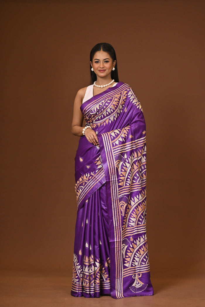 Blended Silk Kantha Stitch Saree