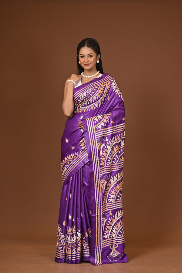 Blended Silk Kantha Stitch Saree