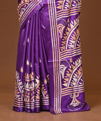 Blended Silk Kantha Stitch Saree Purple