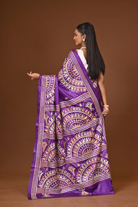 Blended Silk Kantha Stitch Saree Purple