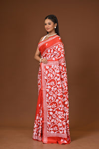Blended Silk Kantha Stitch Saree Red