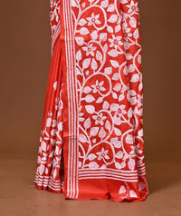 Blended Silk Kantha Stitch Saree Red