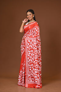 Blended Silk Kantha Stitch Saree Red