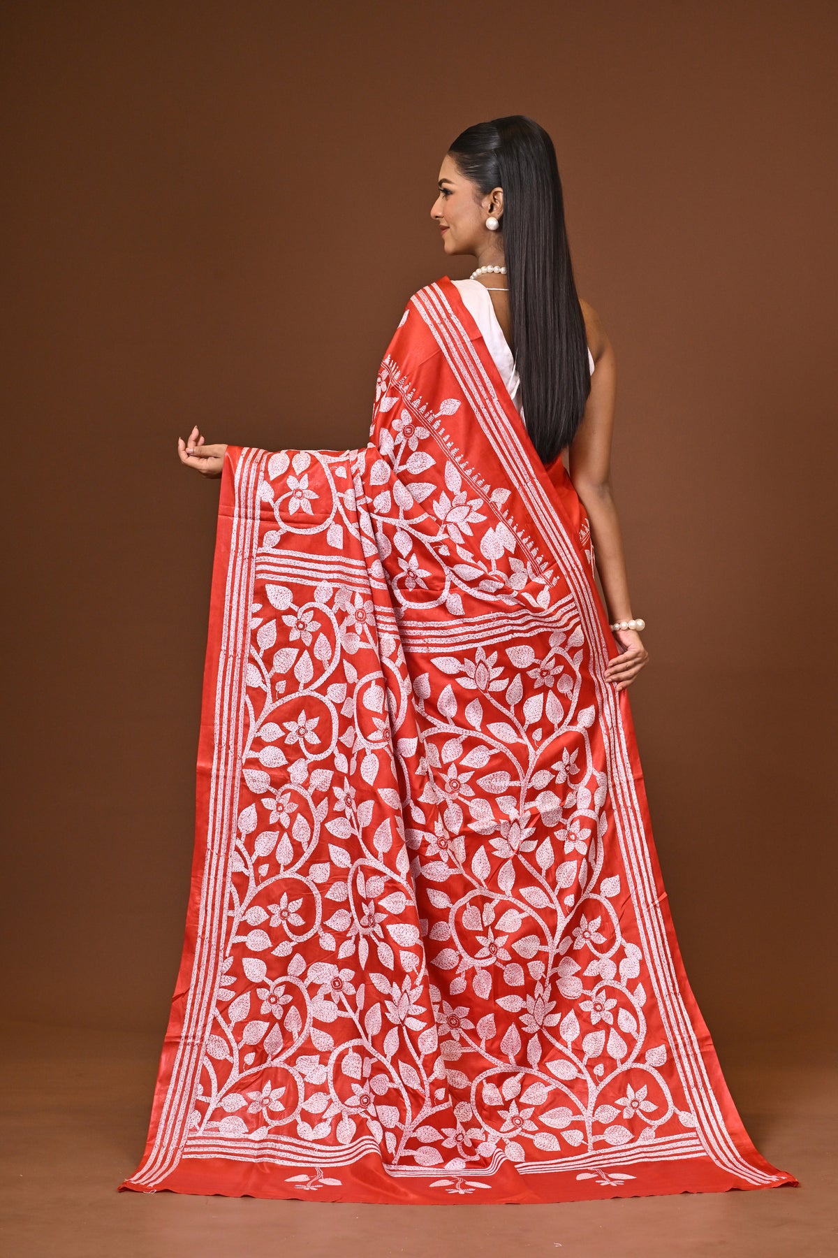 Blended Silk Kantha Stitch Saree Red