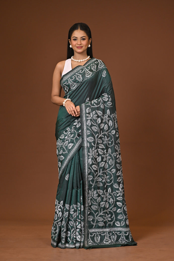 Blended Silk Kantha Stitch Saree