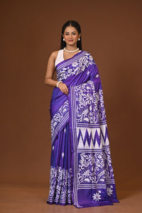 Blended Silk Kantha Stitch Saree Purple