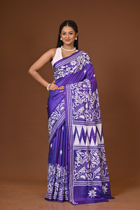Blended Silk Kantha Stitch Saree Purple