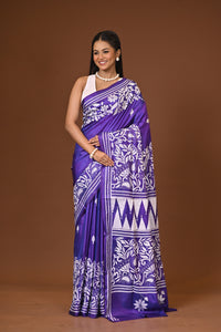 Blended Silk Kantha Stitch Saree Purple