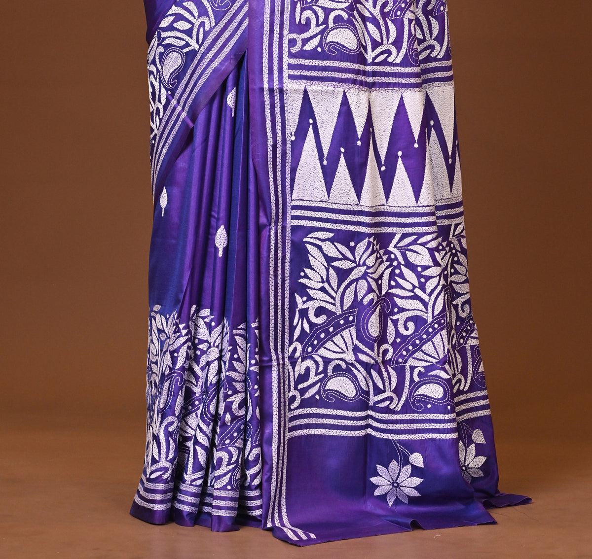 Blended Silk Kantha Stitch Saree Purple