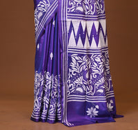Blended Silk Kantha Stitch Saree Purple