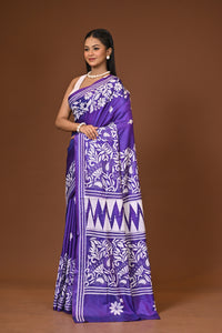 Blended Silk Kantha Stitch Saree Purple