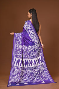Blended Silk Kantha Stitch Saree Purple