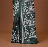 Blended Silk Kantha Stitch Saree Bottle Green