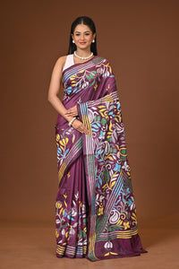 Blended Silk Kantha Stitch Saree Purple