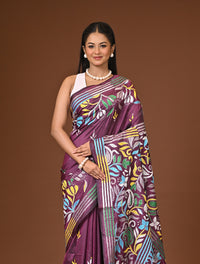 Blended Silk Kantha Stitch Saree Purple