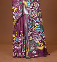 Blended Silk Kantha Stitch Saree Purple