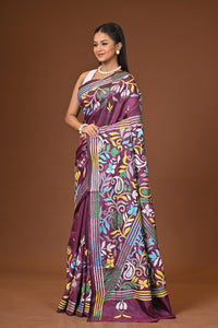 Blended Silk Kantha Stitch Saree Purple