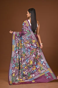 Blended Silk Kantha Stitch Saree Purple
