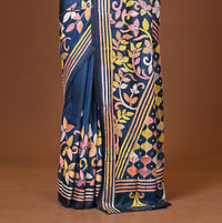 Blended Silk Kantha Stitch Saree Blue