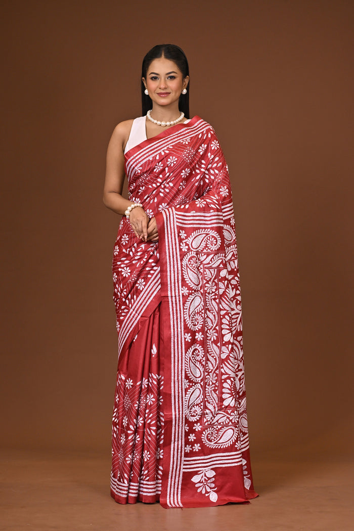 Blended Silk Kantha Stitch Saree