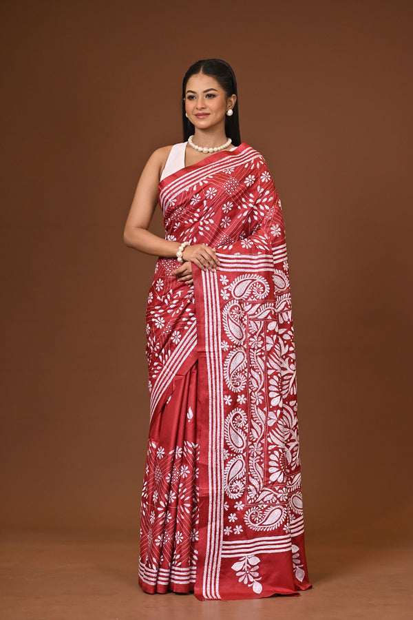 Blended Silk Kantha Stitch Saree