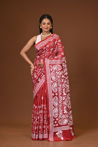 Blended Silk Kantha Stitch Saree Red