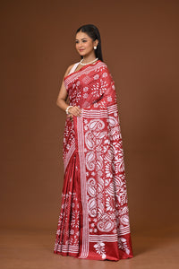Blended Silk Kantha Stitch Saree Red
