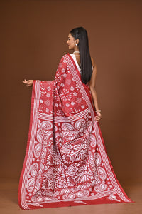 Blended Silk Kantha Stitch Saree Red