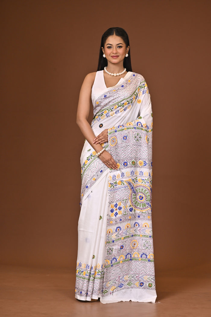 Blended Silk Kantha Stitch Saree