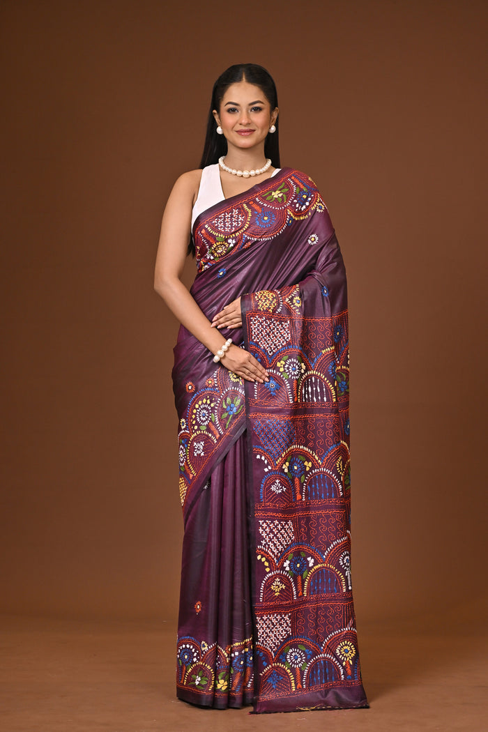 Blended Silk Kantha Stitch Saree