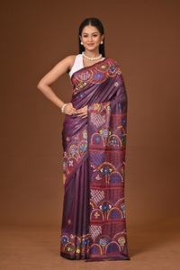Blended Silk Kantha Stitch Saree Brown