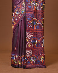 Blended Silk Kantha Stitch Saree Brown
