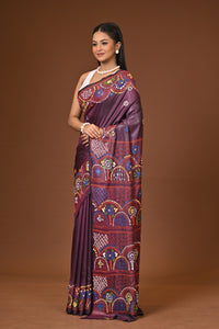 Blended Silk Kantha Stitch Saree Brown