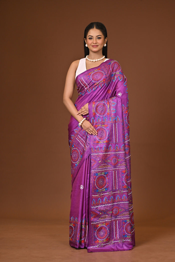 Blended Silk Kantha Stitch Saree