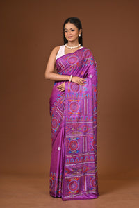 Blended Silk Kantha Stitch Saree Purple