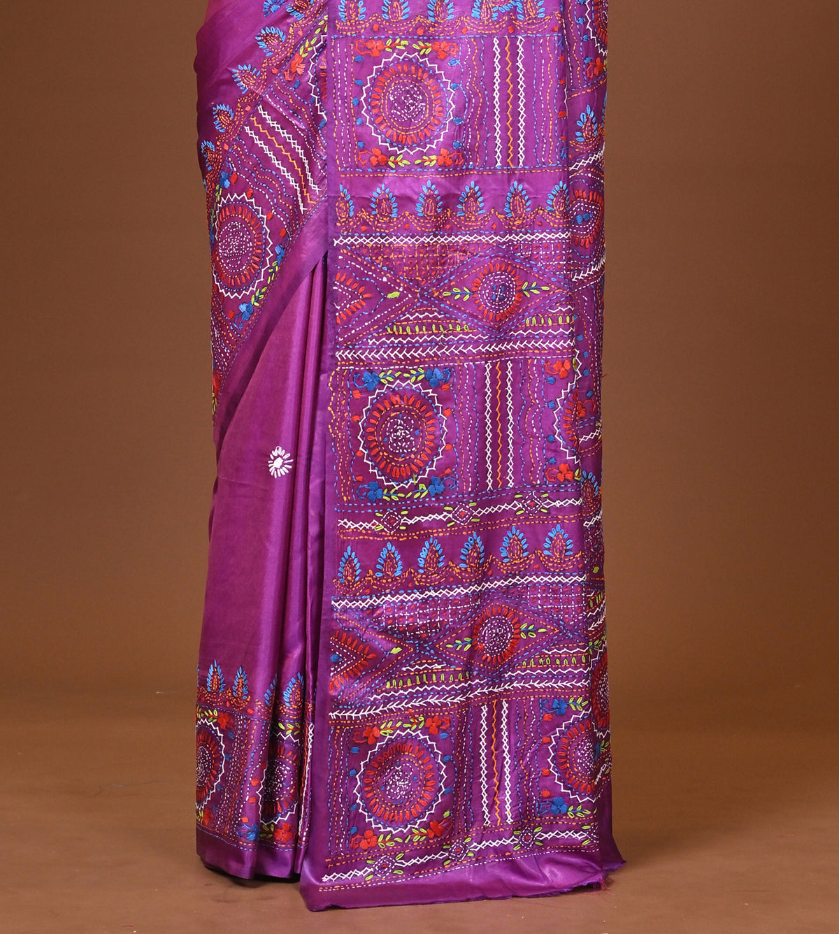 Blended Silk Kantha Stitch Saree Purple