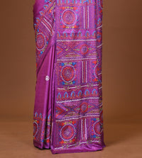 Blended Silk Kantha Stitch Saree Purple