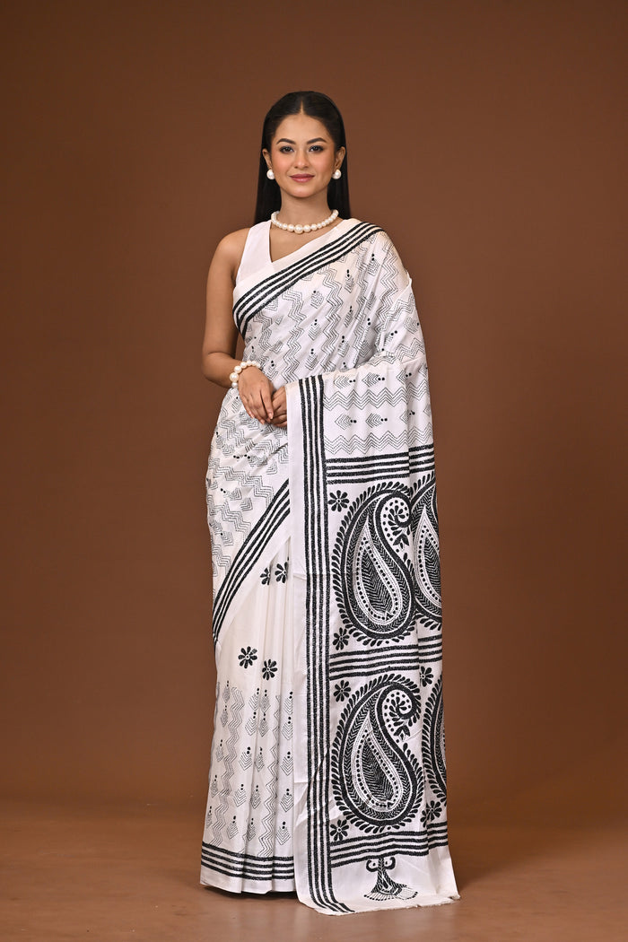 Blended Silk Kantha Stitch Saree
