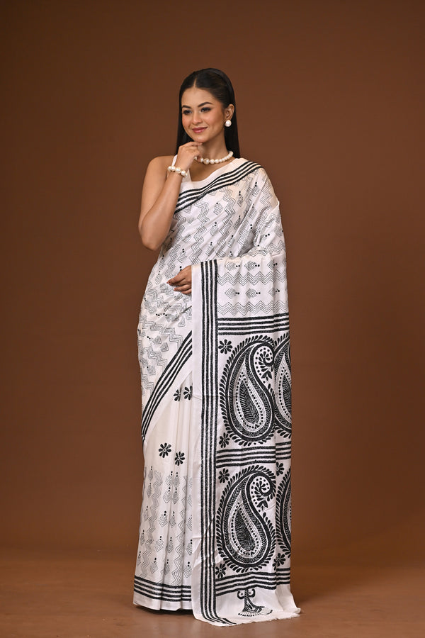 Blended Silk Kantha Stitch Saree