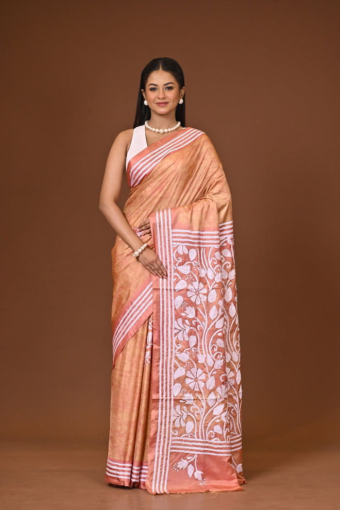 Blended Silk Kantha Stitch Saree