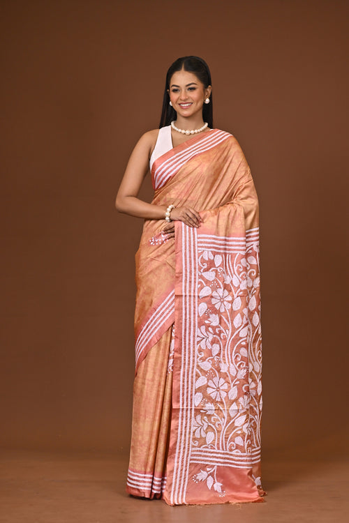 Blended Silk Kantha Stitch Saree